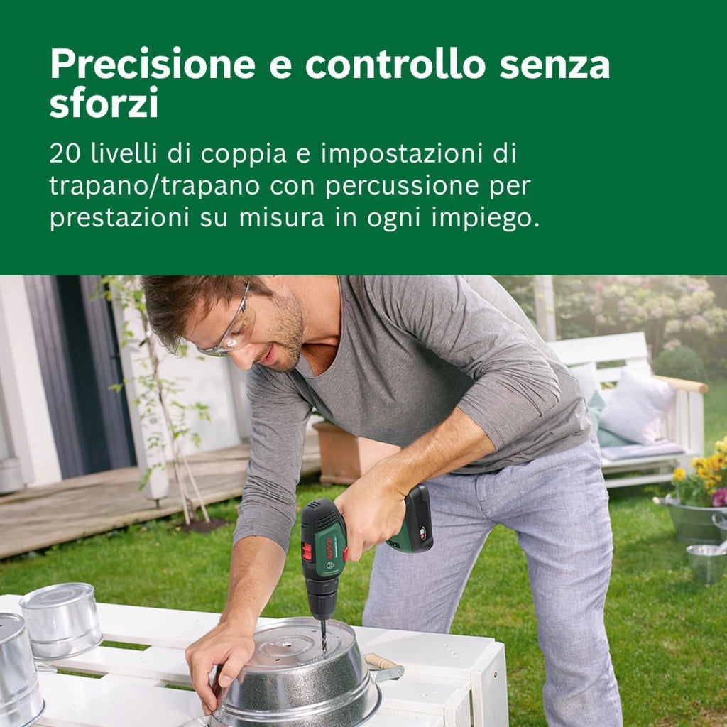 Bosch Home and Garden 06039D4002 Bosch Trapano a Batteria UniversalDrill (2 Batterie, In Valigetta), Verde-Nero, 38.1 x 28.9 x 10 cm, sistema da 18 Volt