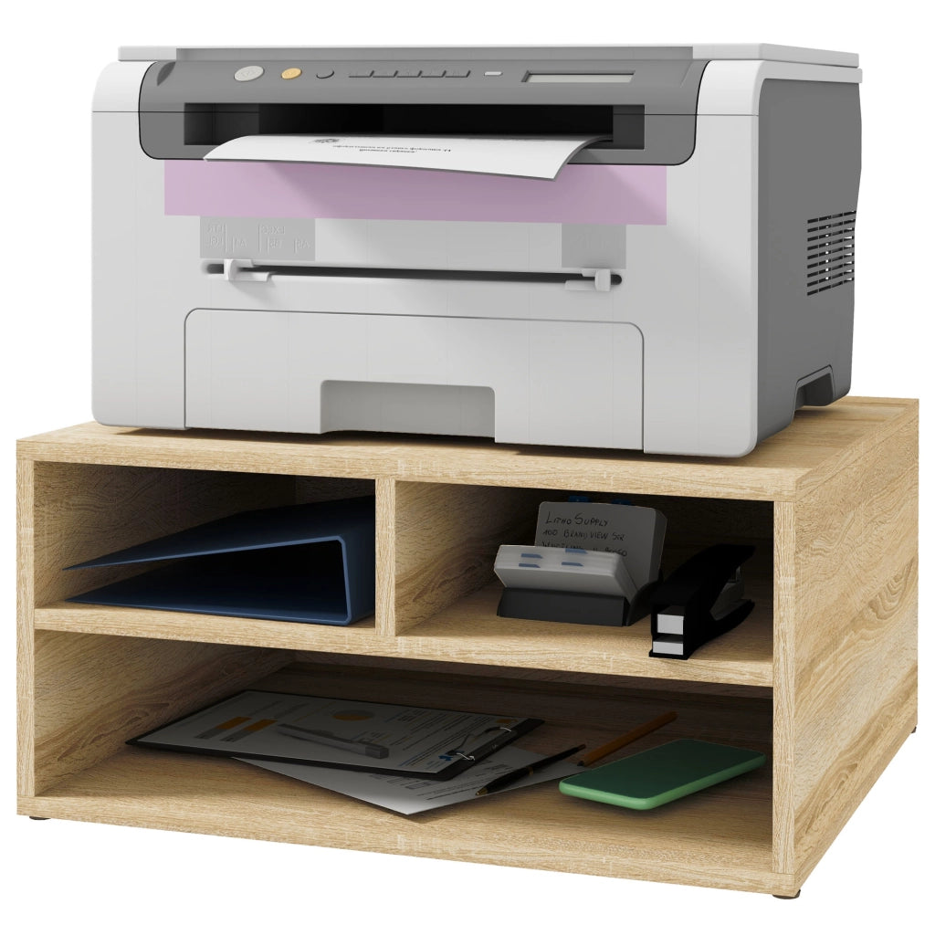 Organizzatore scrivania legno 3 compartimenti supporto stampante ¨C zephmum ¨C 47x40x22.5 cm