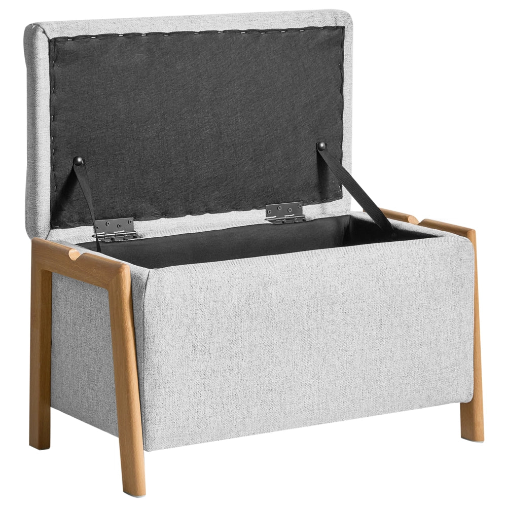 Set divano e panca tessuto grigio imbottito Gambe in ferro Funzione letto Contenitore aggiuntivo Stile moderno
