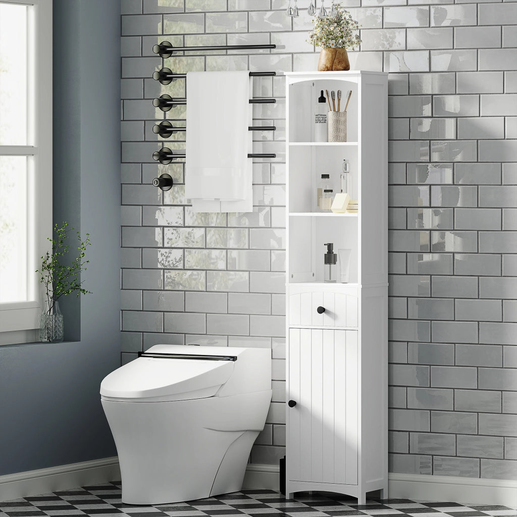 Armadietto da bagno con 3 ripiani e cassetto ¨C Minimal ¨C MDF bianco 60x30x