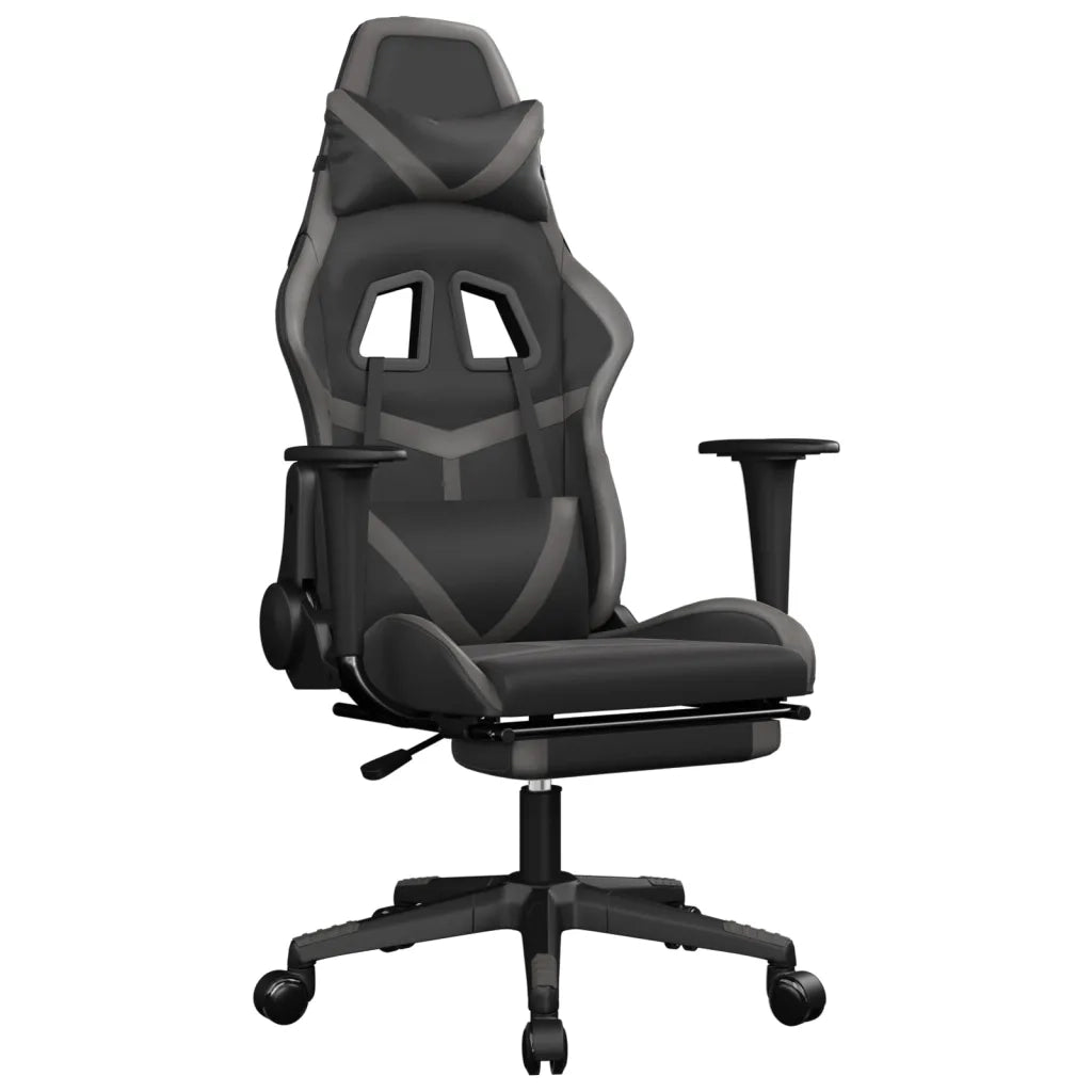 Sedia da Gaming | Sedia da e-sports con Poggiapiedi Nero e Grigio in Similpelle