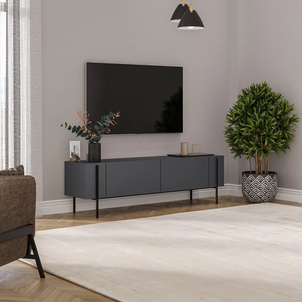 Porta TV in legno "Herman" - 160 x 31 x 45 cm - Grigio antracite
