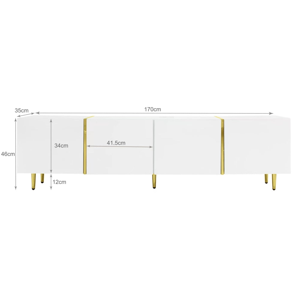 Set mobile TV e tavolino da salotto bianco lucido con dettagli oro