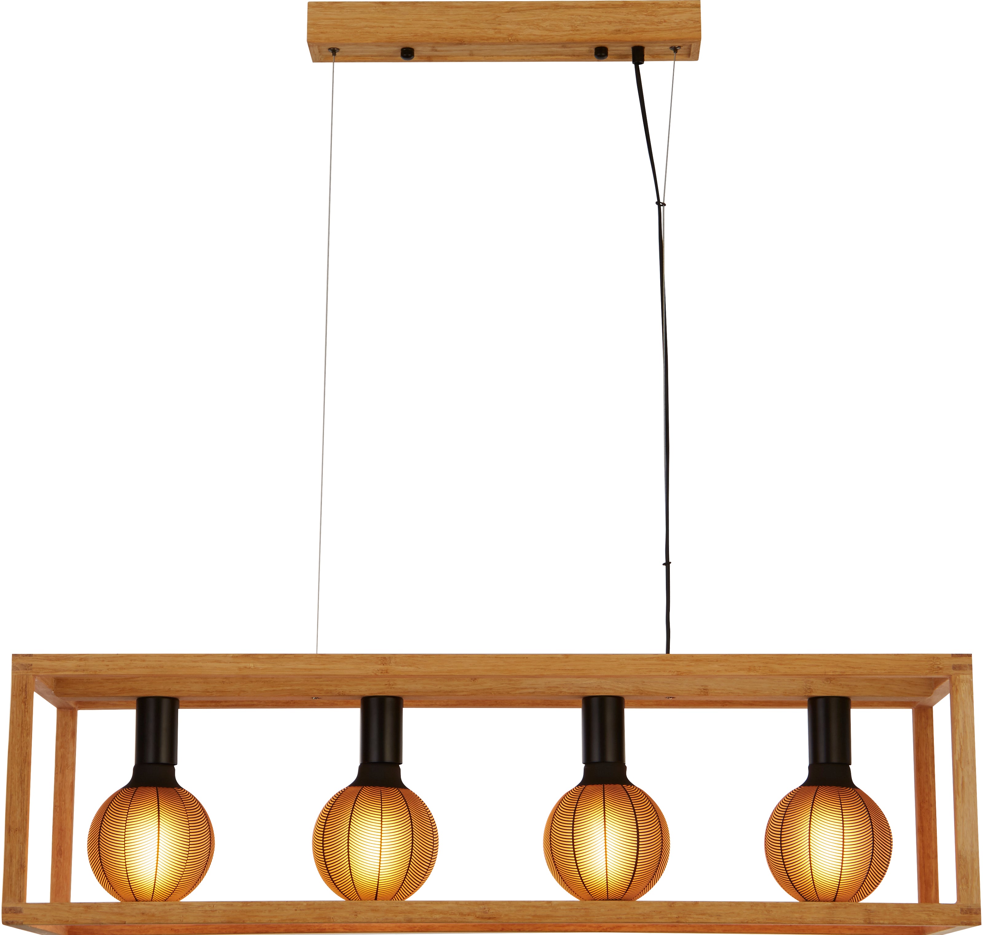 Lampadario Industrial-Nordico Square Legno Marrone Nero 4 Luci E27