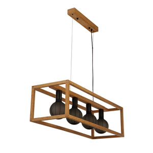 Lampadario Industrial-Nordico Square Legno Marrone Nero 4 Luci E27