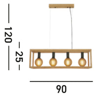 Lampadario Industrial-Nordico Square Legno Marrone Nero 4 Luci E27