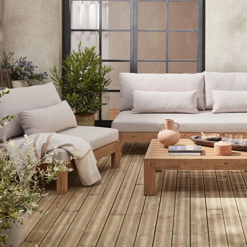 Salotto da giardino in legno, 5 posti, marrone naturale