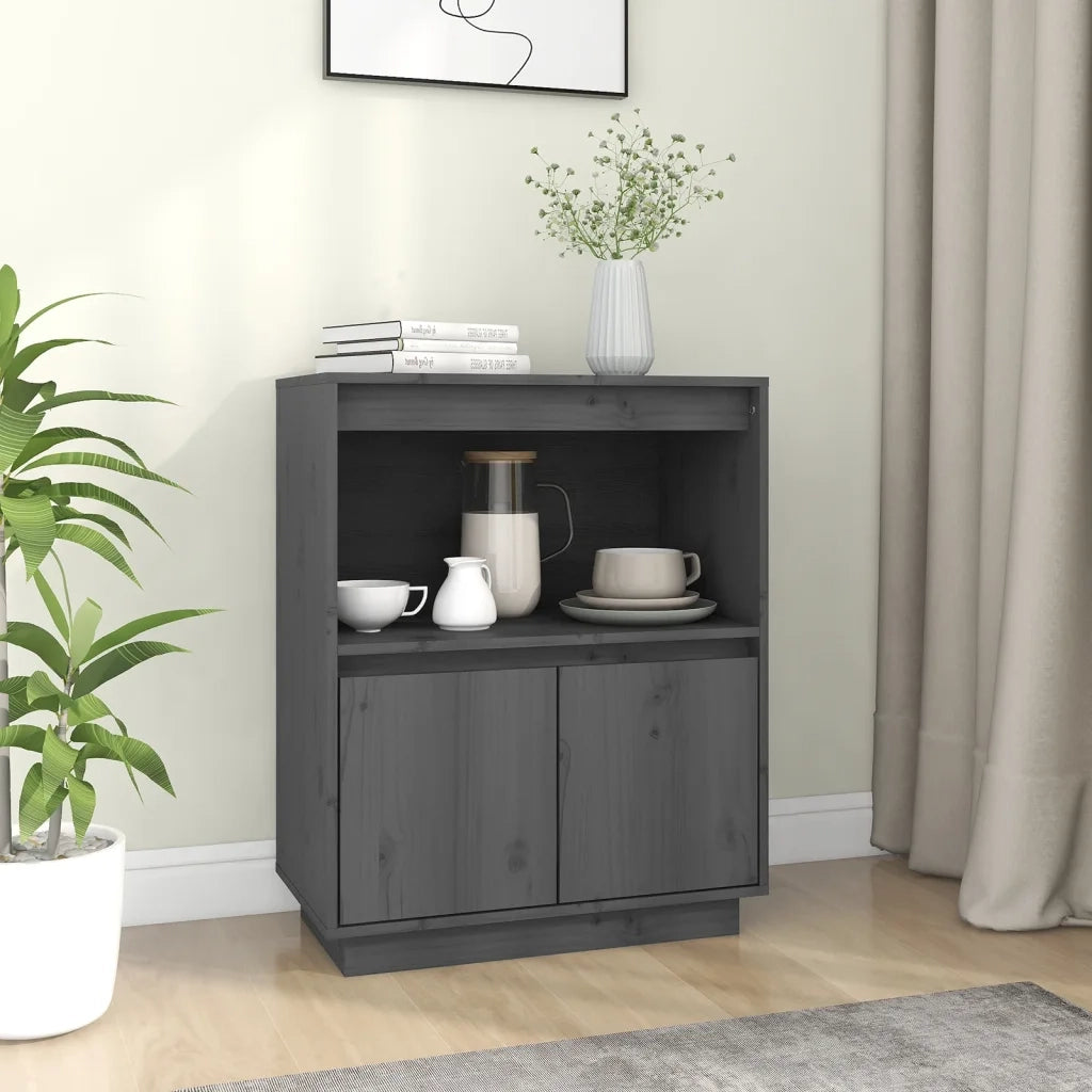 Credenza-Buffet-Armadio da cucina Grigia 60x34x75 cm in Legno Massello di Pino