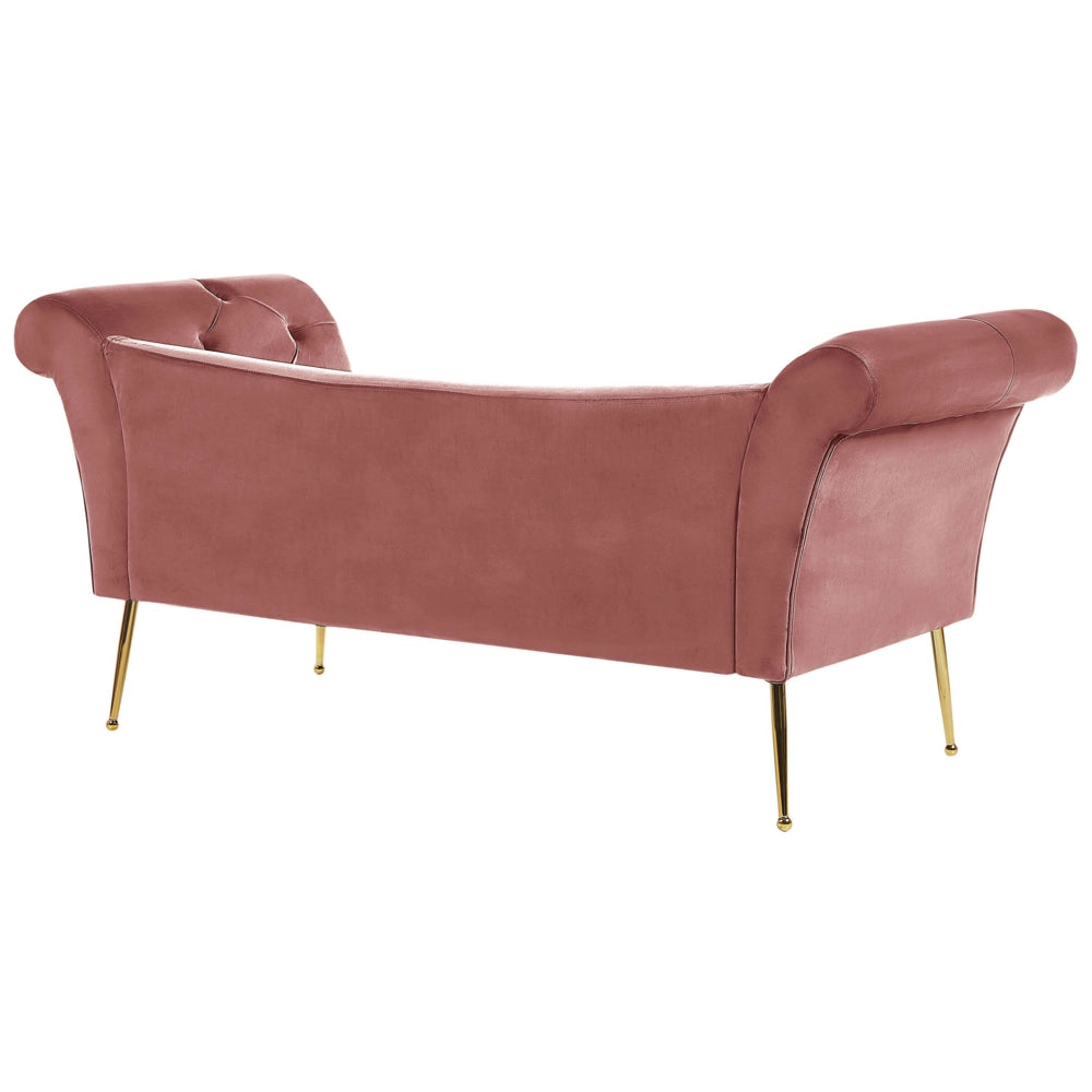 Chaise longue con tappezzeria in velluto rosa Seduta capitonné a doppia estremità con gambe in metallo dorato