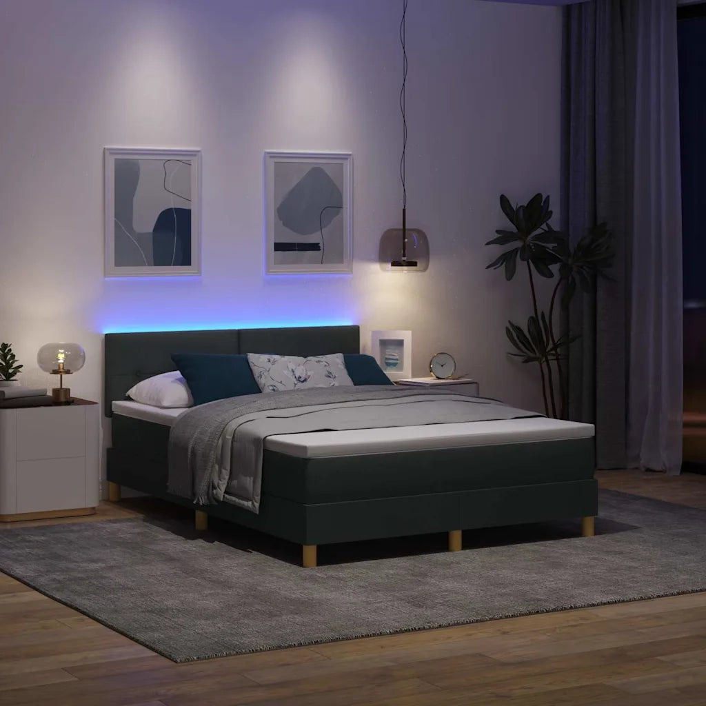 Letto a Sorgente LED con led Grigio scuro 140 x 190 cm Tessuto