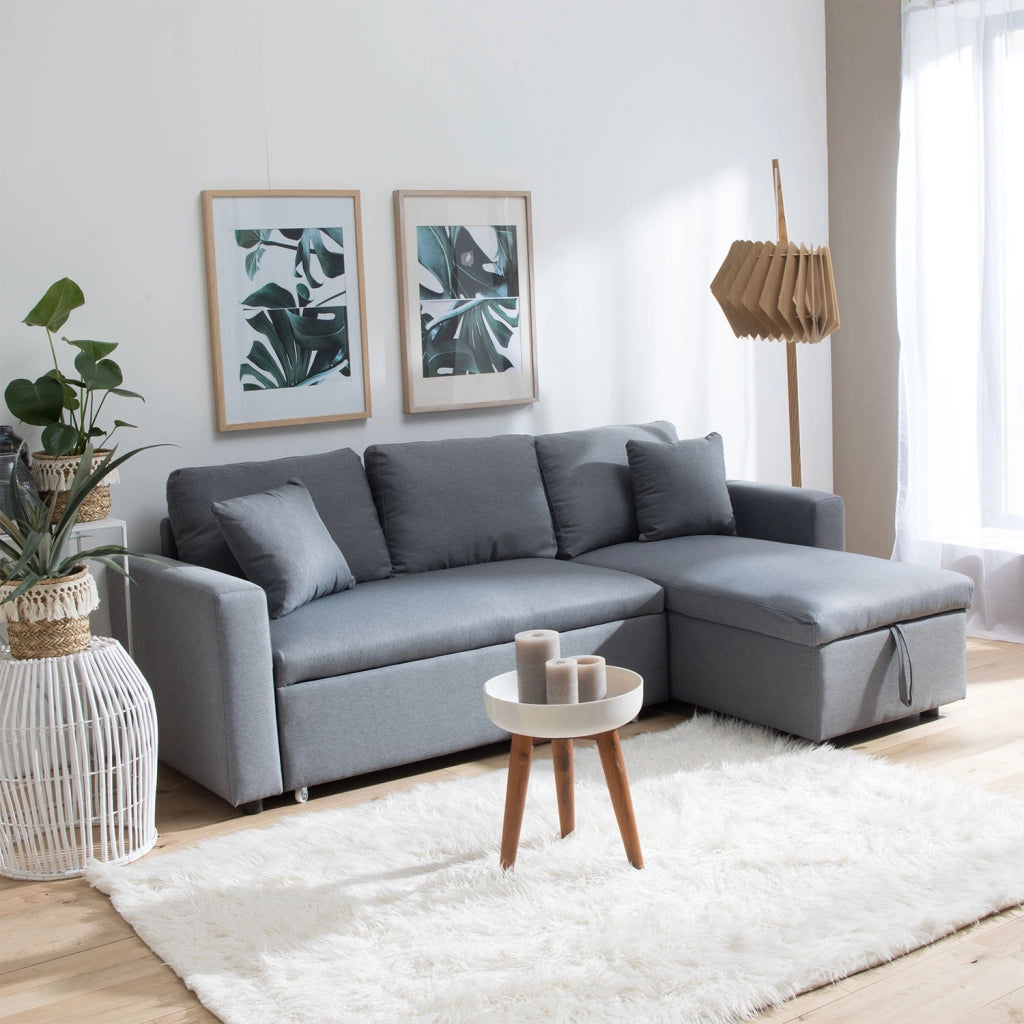 CLARKDivano letto angolare a 3 posti grigio