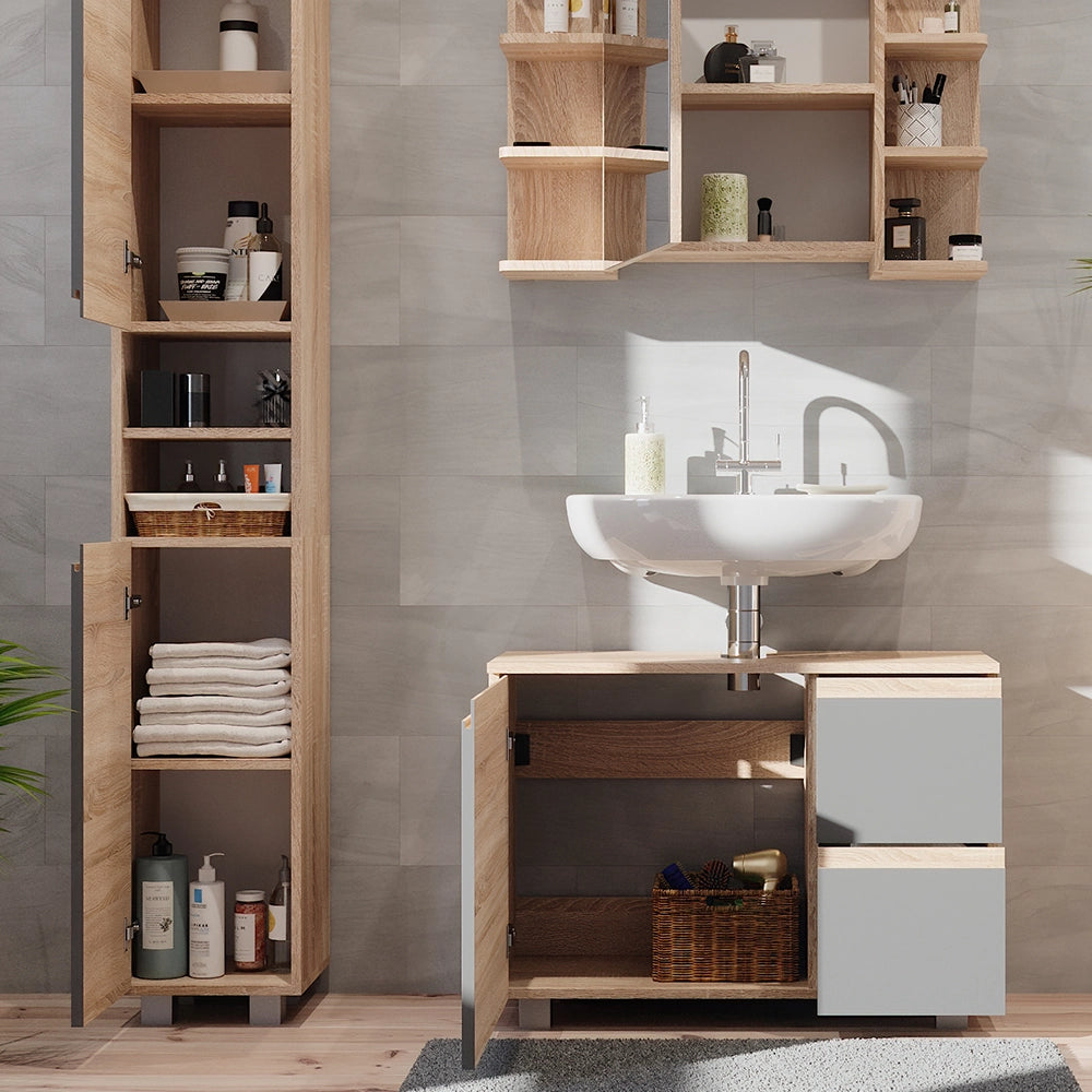 Vicco Set mobili bagno Sonoma 3 parti, con armadio alto