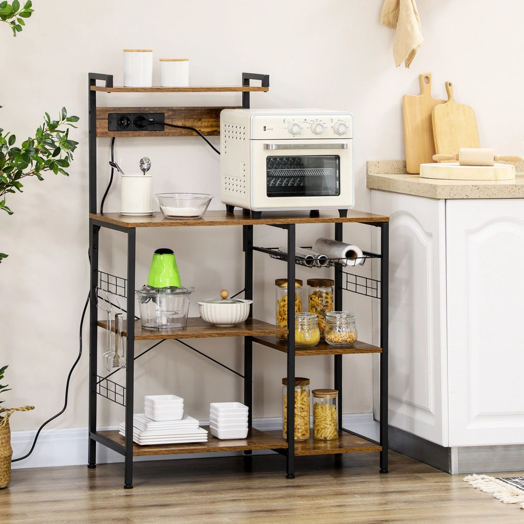 Mobile Cucina per Microonde con Presa e USB ¨C zephmum ¨C Marrone 90x42x130 cm
