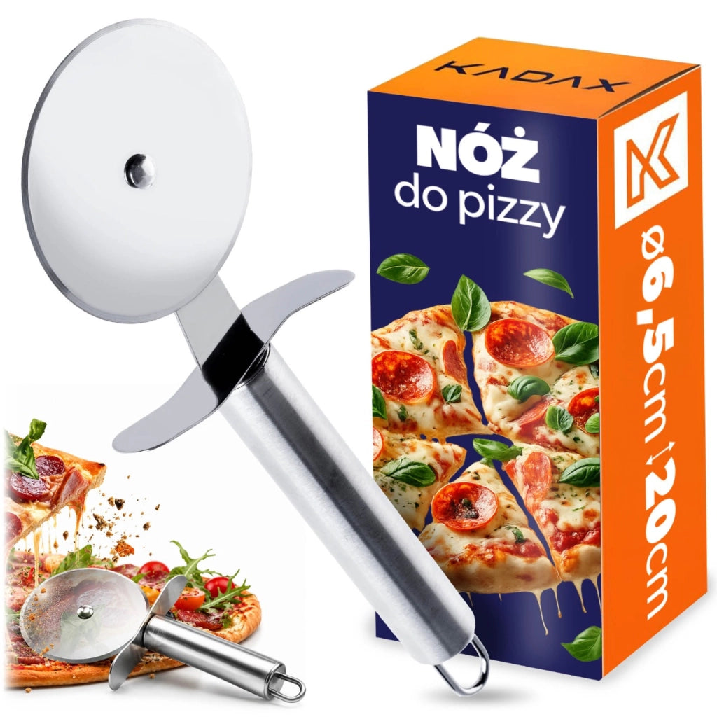 Tagliapizza KADAX con rotella zigrinata affilata e lama in acciaio rotante.