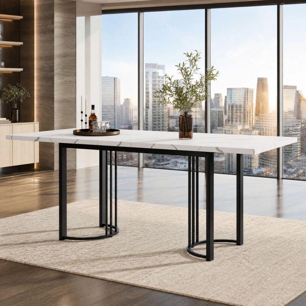 TAVOLO DA PRANZO ALLUNGABILE 140-179,5x80 cm MDF E METALLO NERO/BIANCO