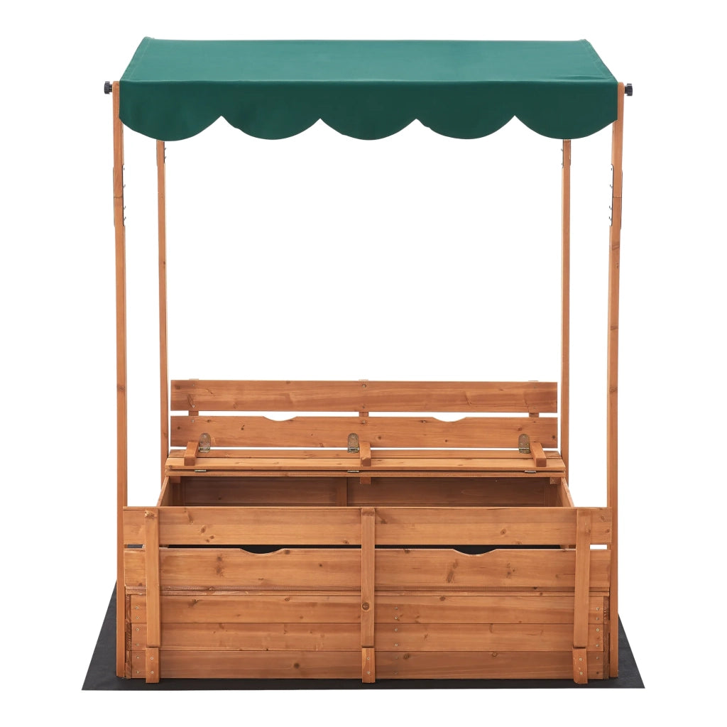 Sabbiera quadrata in legno con panche pieghevoli e tetto regolabile 145 x 118 x 118 cm 03_0006395