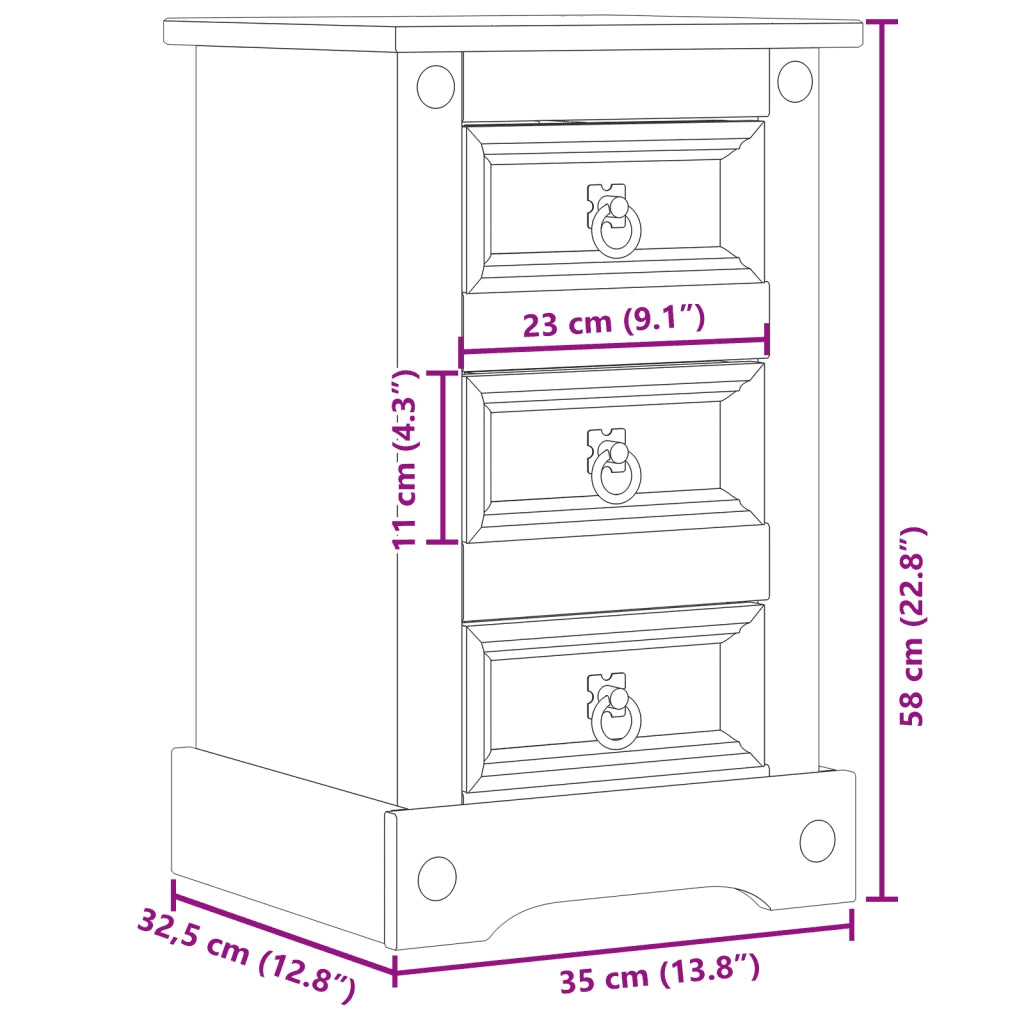 Comodino-Tavolino da notte Corona 35x32,5x58 cm in Legno Massello di Pino 356849