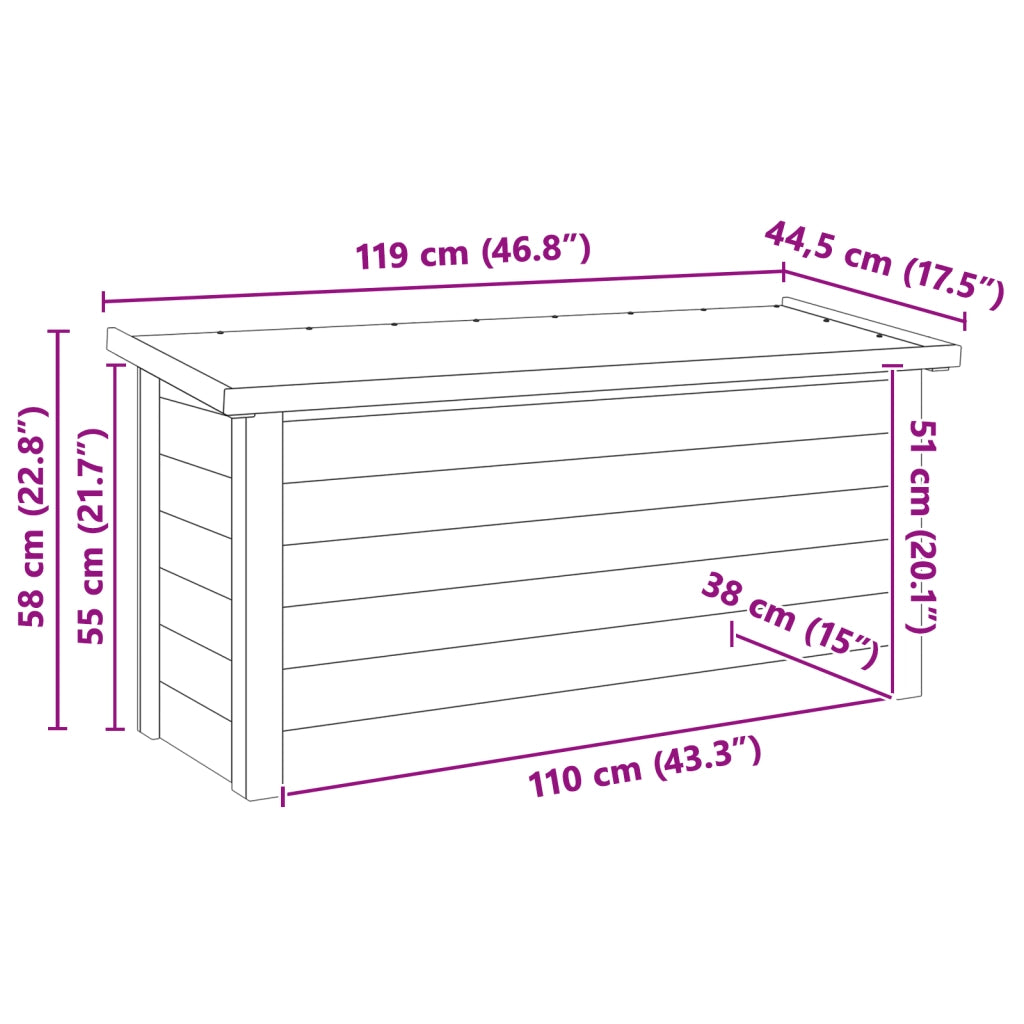 Scatola di Stoccaggio in Legno Trattato di Pino 44x119x57 cm