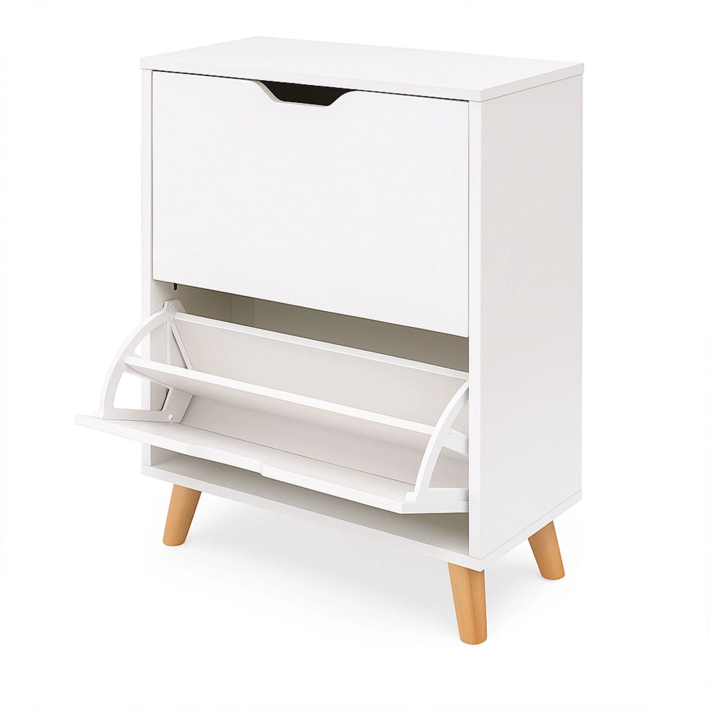 Emma - Scarpiera Salvaspazio 2 Ante 55x82x25 cm 12 Paia in Legno Bianco