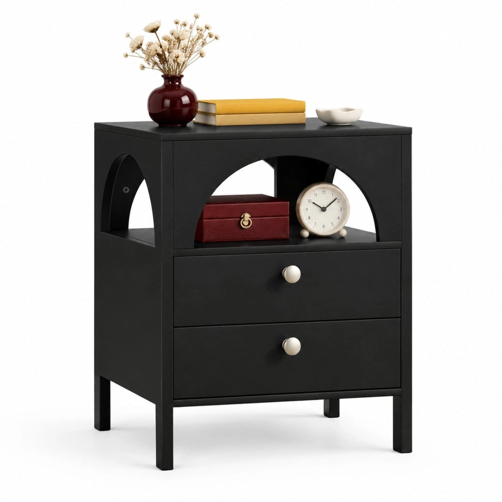 Comodino nero 45 x 40 x 58 cm - 2 cassetti
