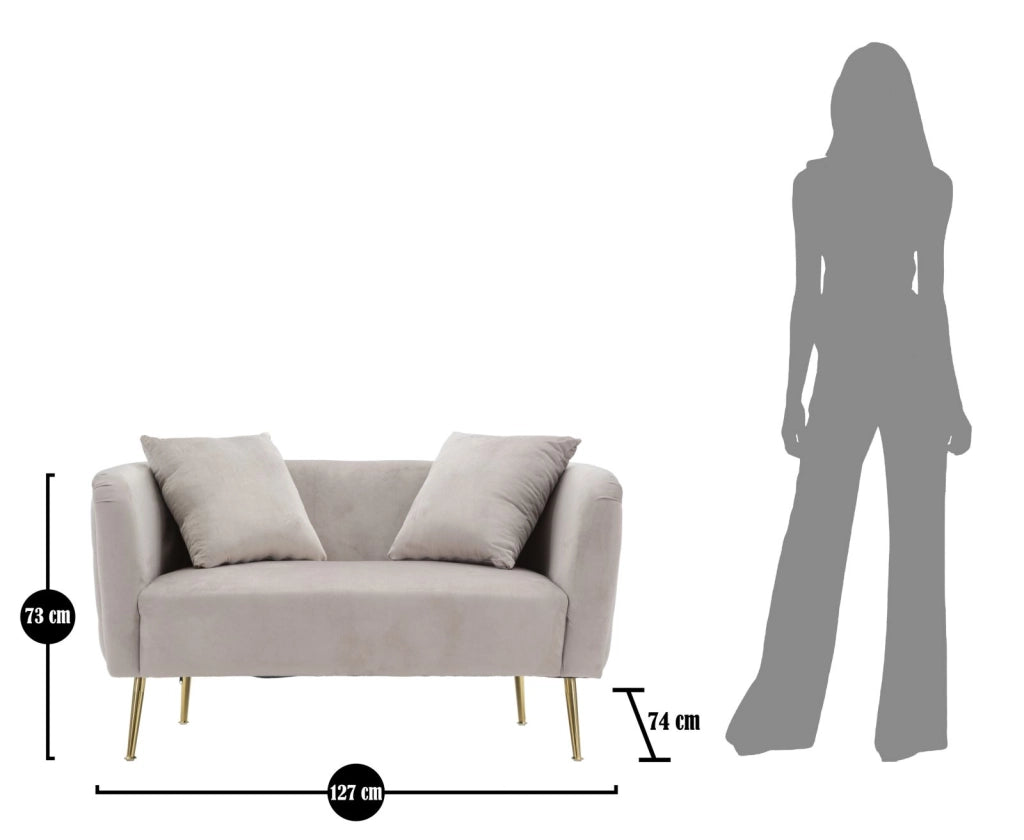 Divanetto in tessuto grigio con gambe dorate cm 127x74x71