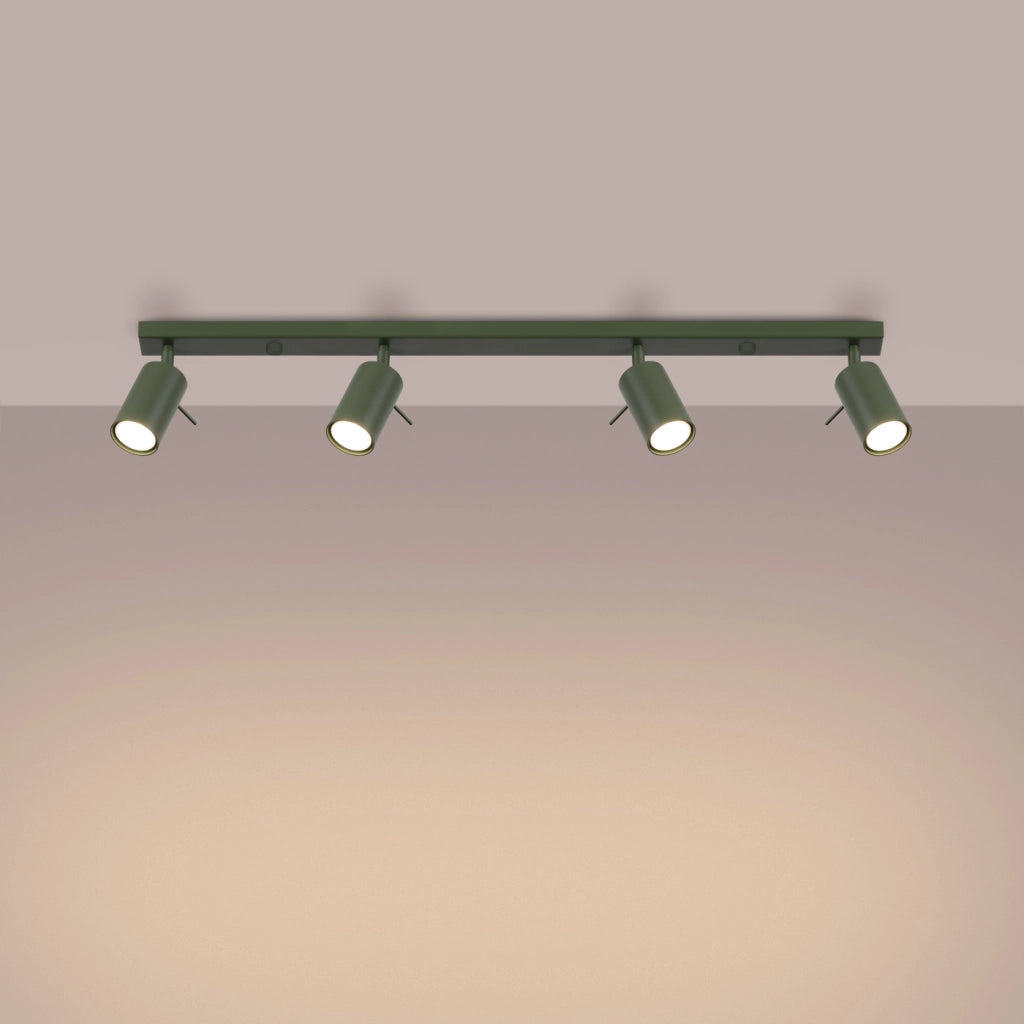 Lampada da soffitto e da parete Ring Series a 4 luci in acciaio verde oliva, GU10
