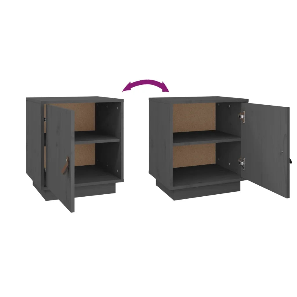 Set di 2 Comodini | Armadio da Notte | Mobiletto da notte Grigi 40x34x45 cm in Legno Massello di Pino