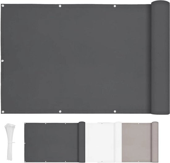 Schermo per balcone 100x300cm idrorepellente, ventoso, UV-resistente con cavi avvolgibili in colore antracite.