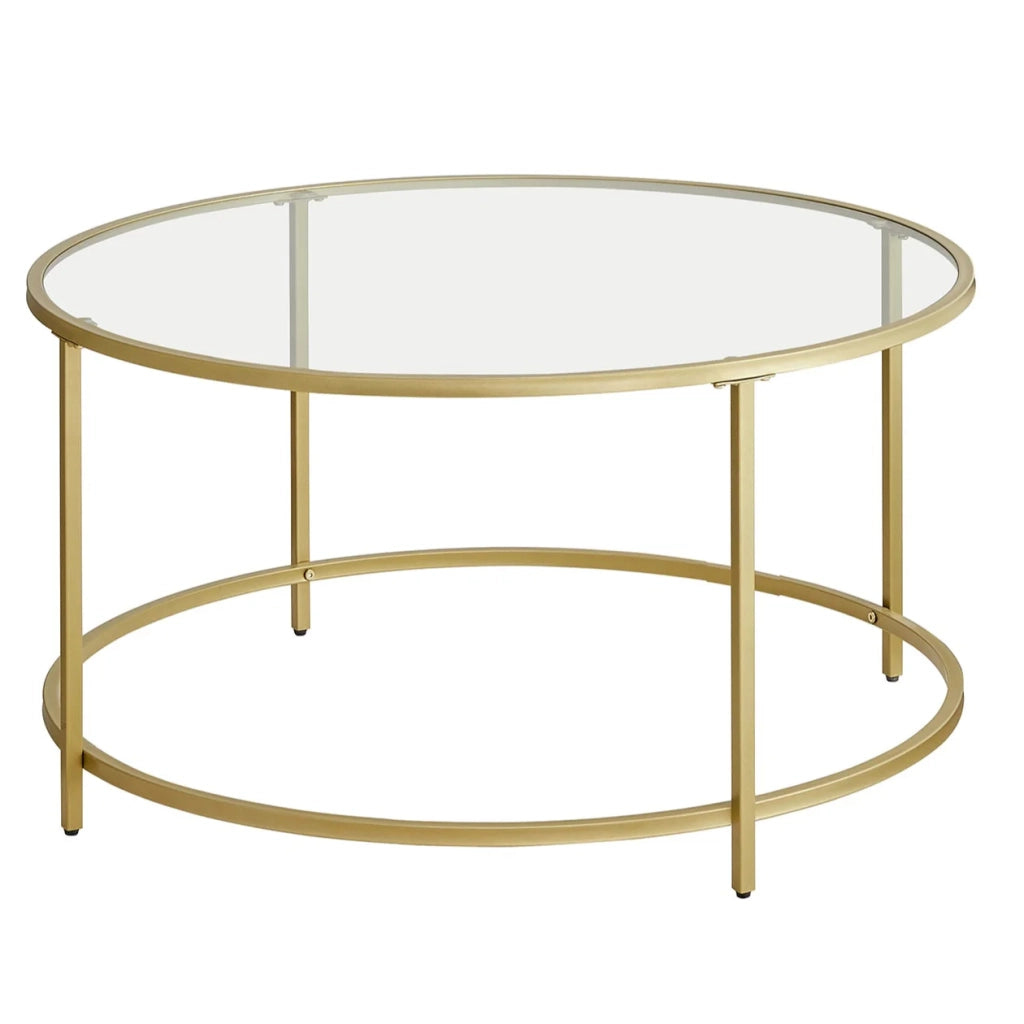Tavolino rotondo con piano in vetro temperato 84 x 84 x 45,5 cm struttura in metallo dorato tavolino da soggiorno/da salotto robusto e stabile finitura decorativa dorata 12_0007458