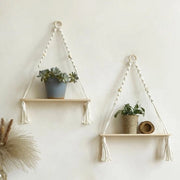 Wandplank a doppia faccia in stile bohemien, supporto per piante con bordo, mensola regolabile, decorazione per parete in stile rustico per camera da letto, soggiorno e camera dei bambini