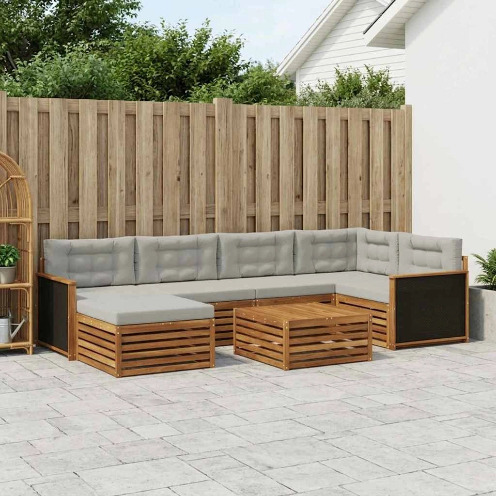 Set di divani da esterno 7 pz Naturale e Grigio Chiaro 3383584