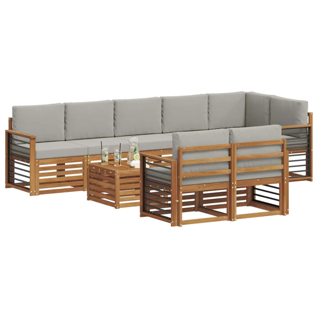 Set divani con cuscino 9 pcs Grigio Naturale e Chiaro 3375061