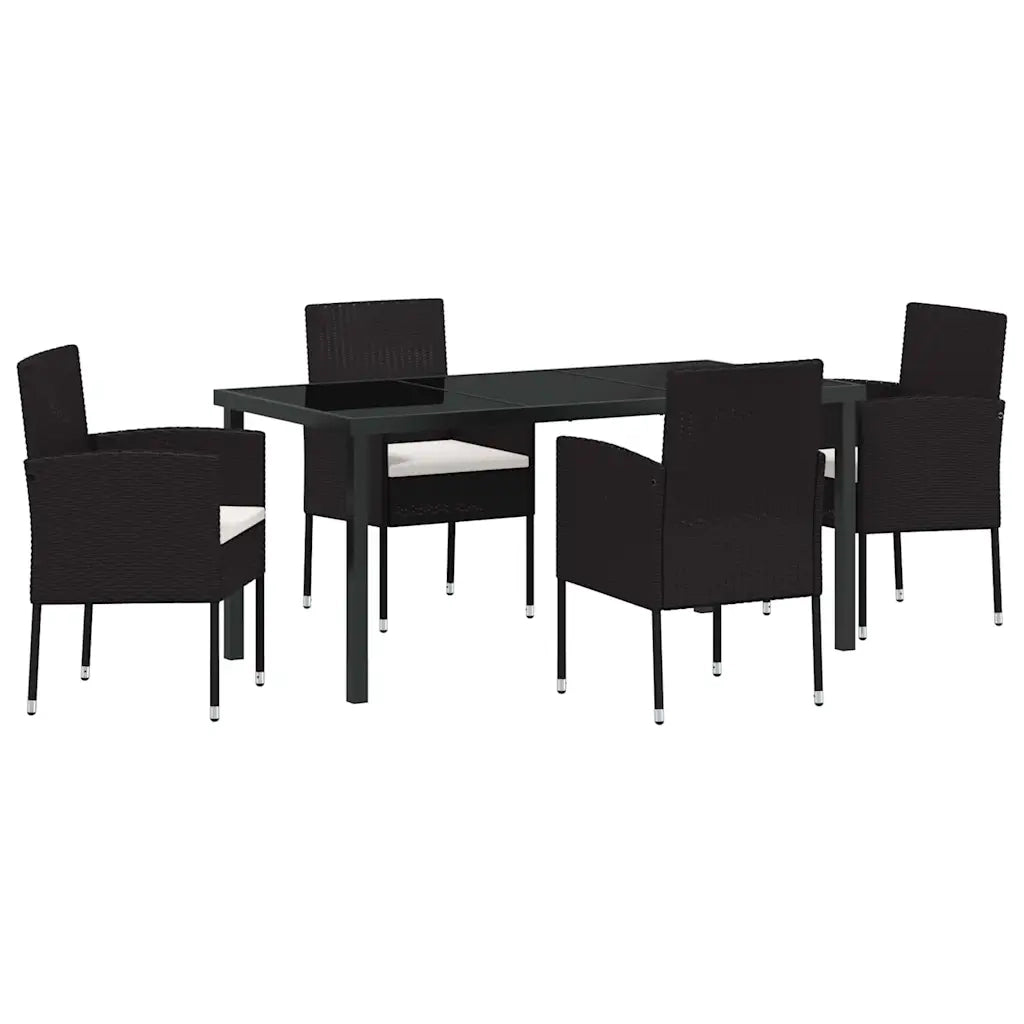 Set da Pranzo per Giardino con cuscino 5 pcs Nero polyrattan 3380053