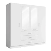 Armadio KALISTA 200 cm bianco opaco – 4 ante a battente, 2 specchi, 3 cassetti
