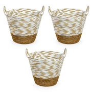 Cesti Portaoggetti Vimini e Corda Bianco Beige Maniglie cm 34 x34 x h30 Set da 3