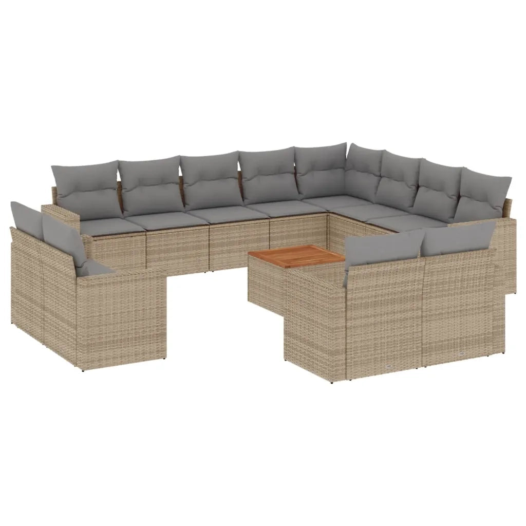Set Divano da Giardino 13 pz con Cuscini Beige in Polyrattan
