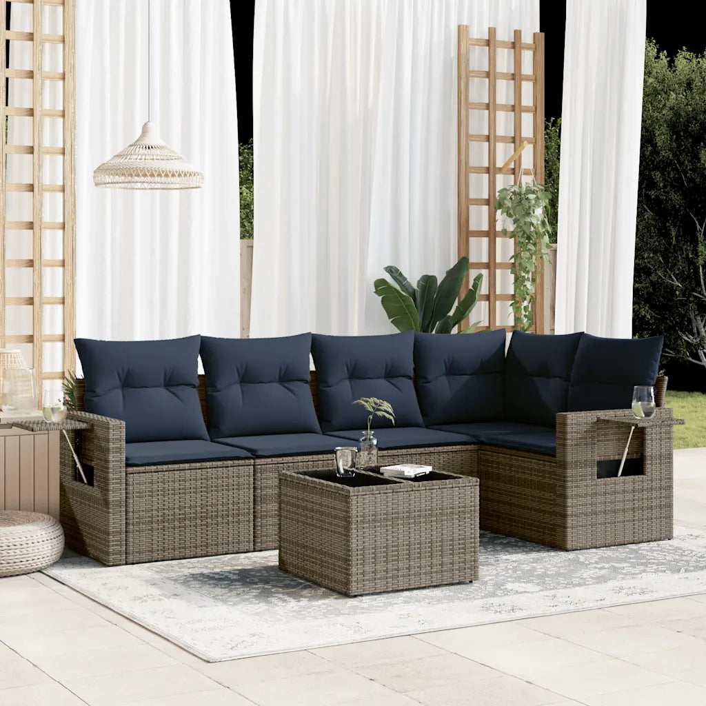 Set Divani da Giardino 6 pz con Cuscini Grigio in Polyrattan 3220140