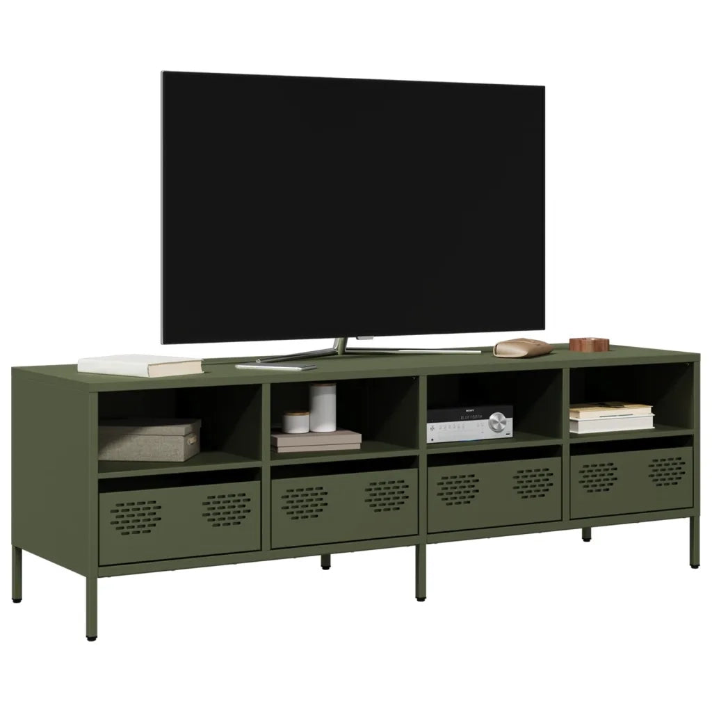 Mobile TV Verde Oliva 135x39x43,5cm Acciaio Laminato a Freddo 851332
