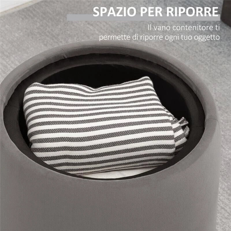 POUF CONTENITORE IN VELLUTO 2 IN 1 CONVERTIBILE IN TAVOLINO Ø44X47.5CM GRIGIO