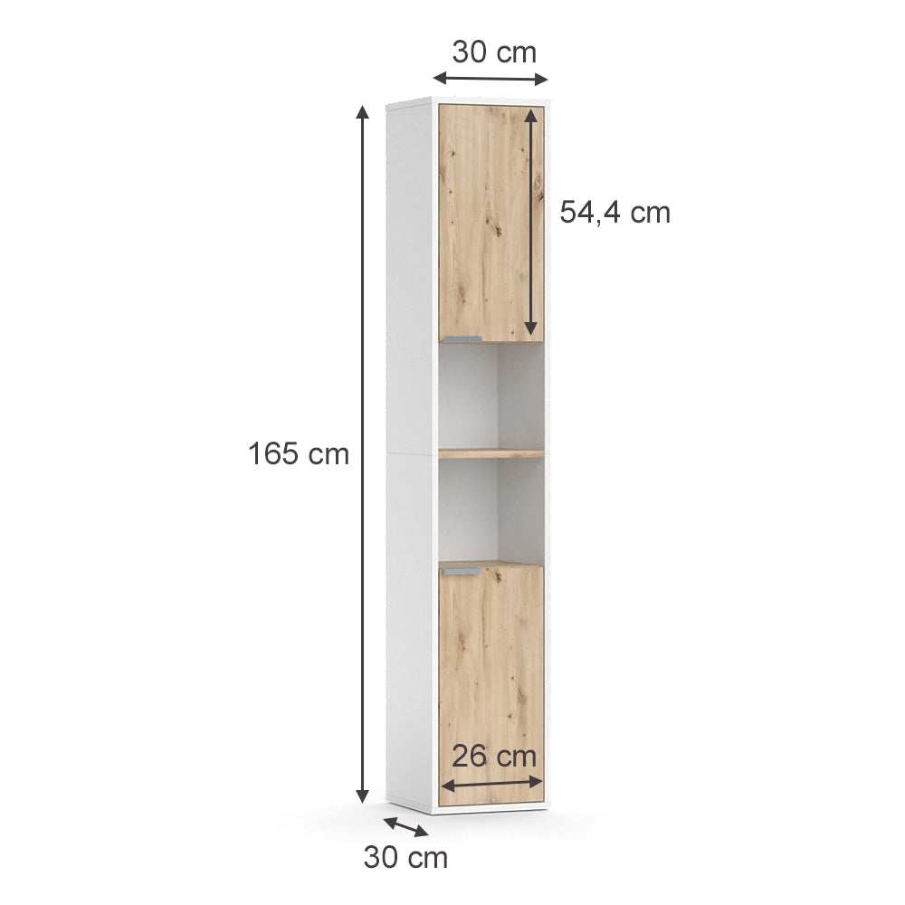 Vicco Armadio per il bagno Bianco 30 x 165 cm con ante e vani a giorno