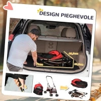 Passeggino per Cani Convertibile con 2 Guinzagli e Cuscino, in Acciaio e Poliestere, 82x49.5x98 cm, Rosso e Nero