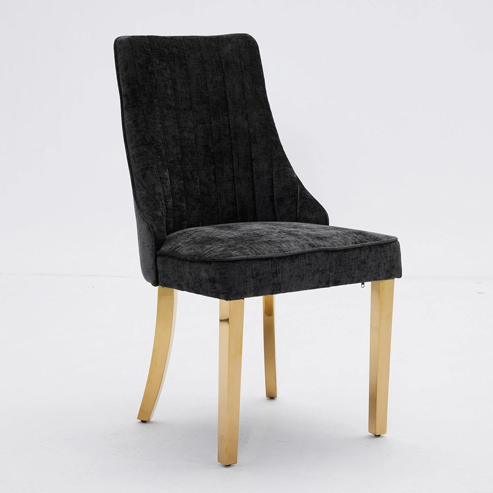 Set 2 sedie Channel - Xylo - tessuto chenille nero gambe dorate