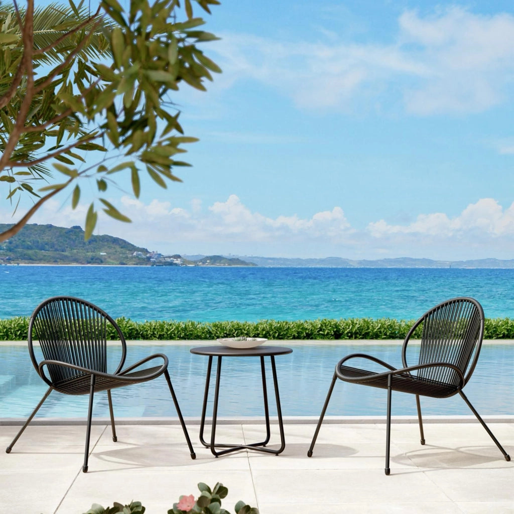 SET TAVOLINO 50x50 CON 2 SEDIE IN RATTAN NERO