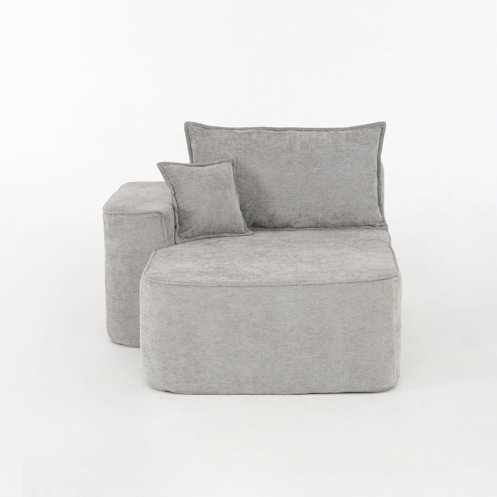 Chaise Longue 1 Posto Senza Montaggio con Cuscino e Tasche Laterali Comfort Morbido Design Moderno in Ciniglia Grigio