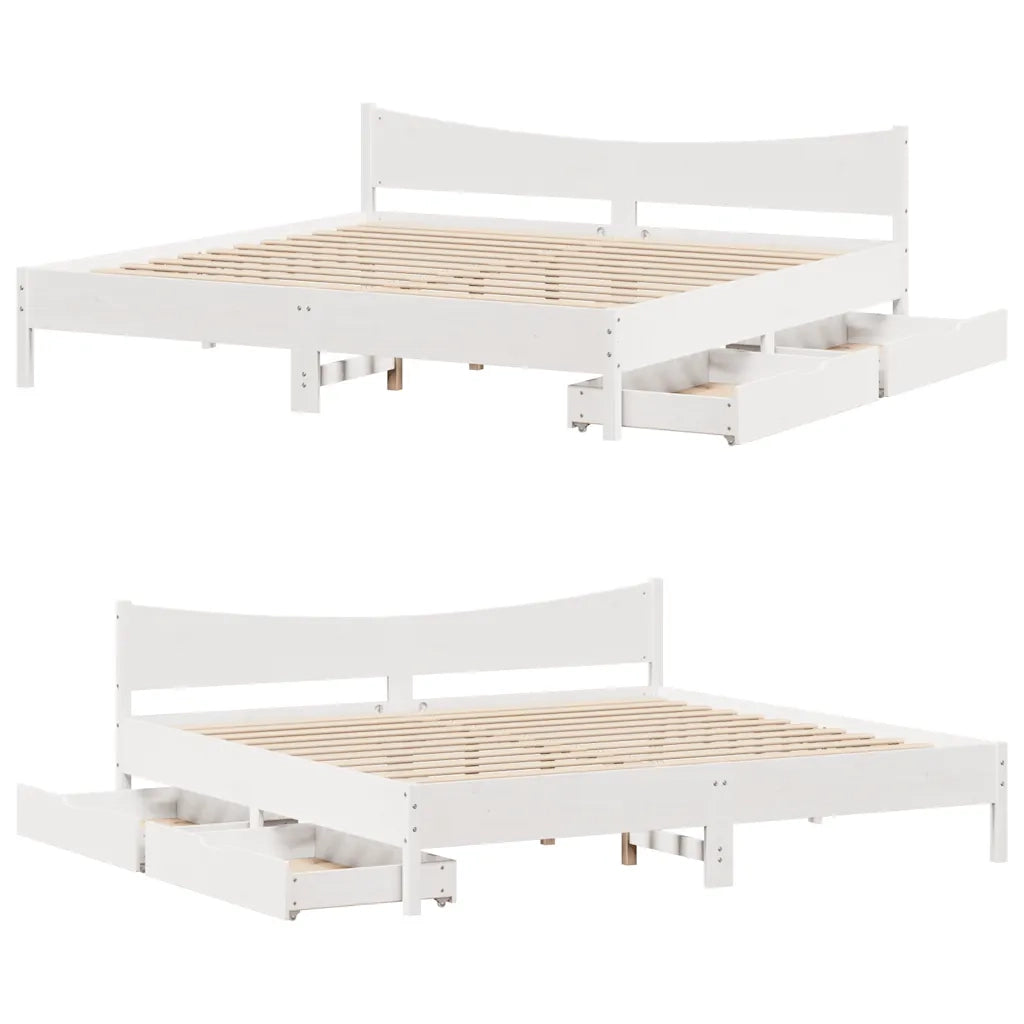 Giroletto con Cassetti Bianco 180x200 cm Legno Massello di Pino 3301897