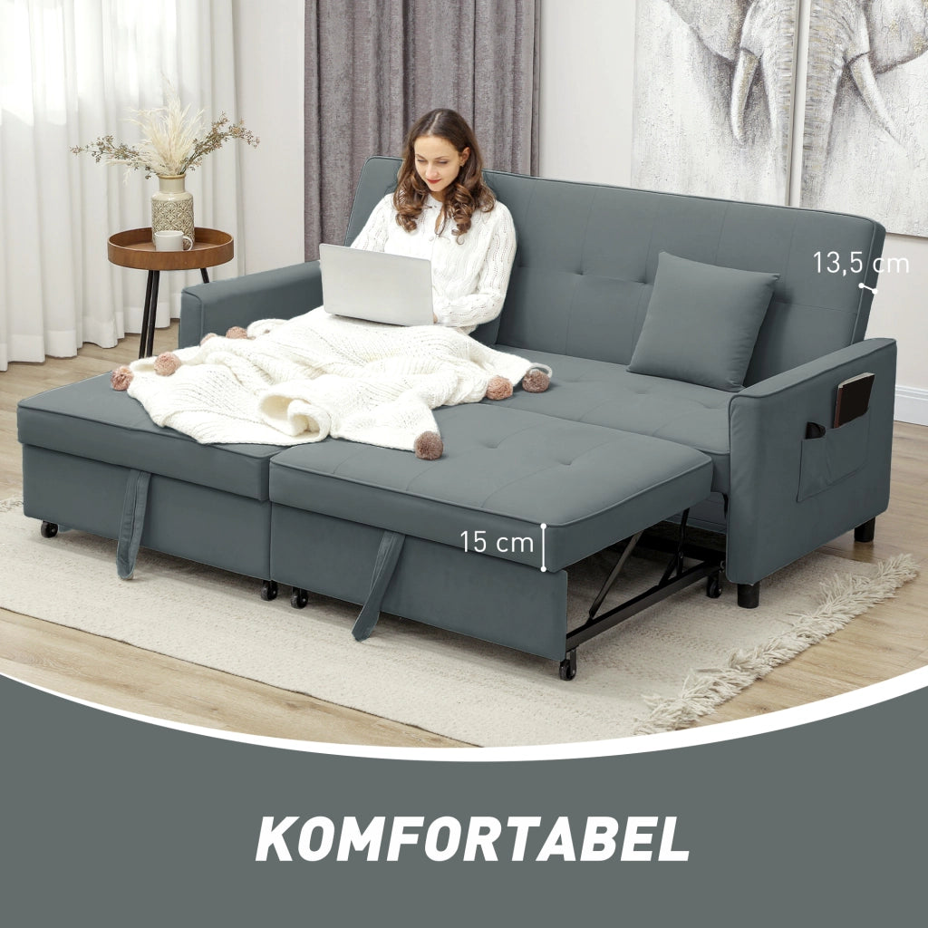 Divano letto 3 posti imbottito con cuscini ¨C zephmum ¨C grigio