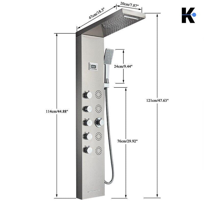 BERND | Pannello doccia premium a pioggia in acciaio inox | Sistema doccia massaggiante in argento spazzolato | Rubinetto miscelatore sistema