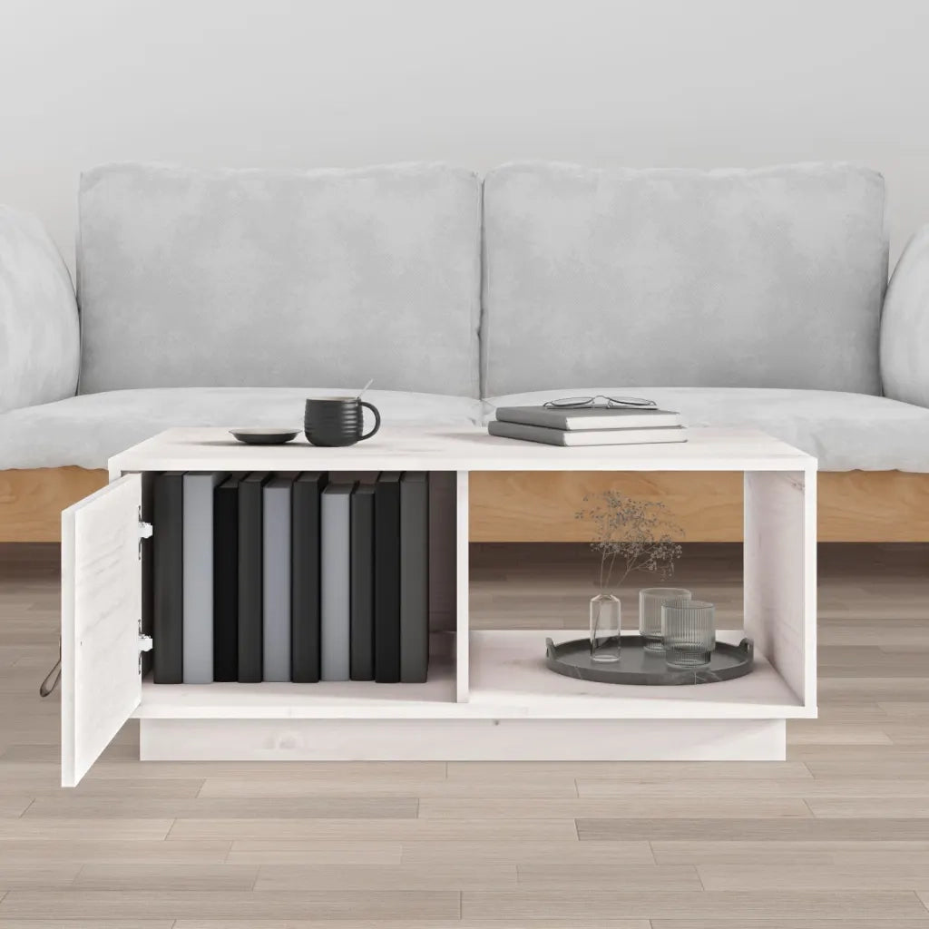 Tavolino da Salotto Bianco 80x50x35,5 cm Legno Massello di Pino 818261
