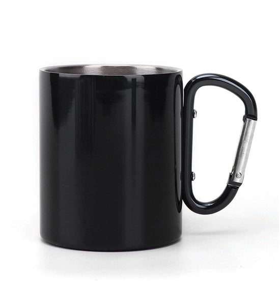Porta Karabina Moka - Bicchiere a Doppia Parete - Acciaio Inossidabile - Tazza da Campeggio Portatile - Utilizzo All'Aperto - 300 ml Capacità