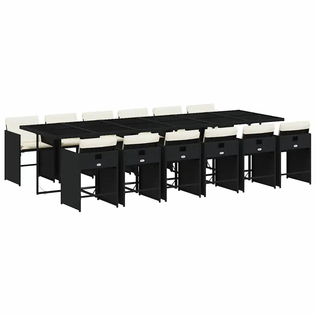 Set da Pranzo da Giardino 13pz con Cuscini Nero in Polyrattan 3211122